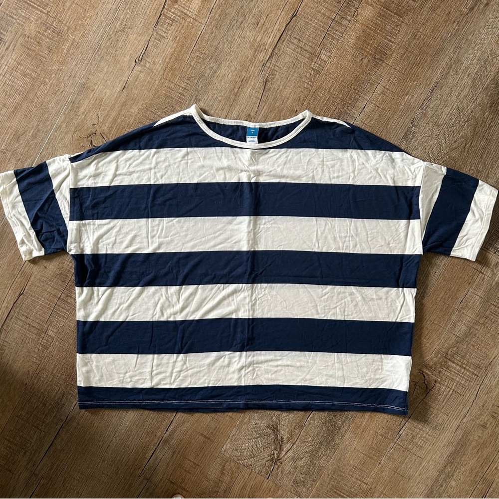 Old Navy Navy Blue and White Striped Short Sleeve Tee